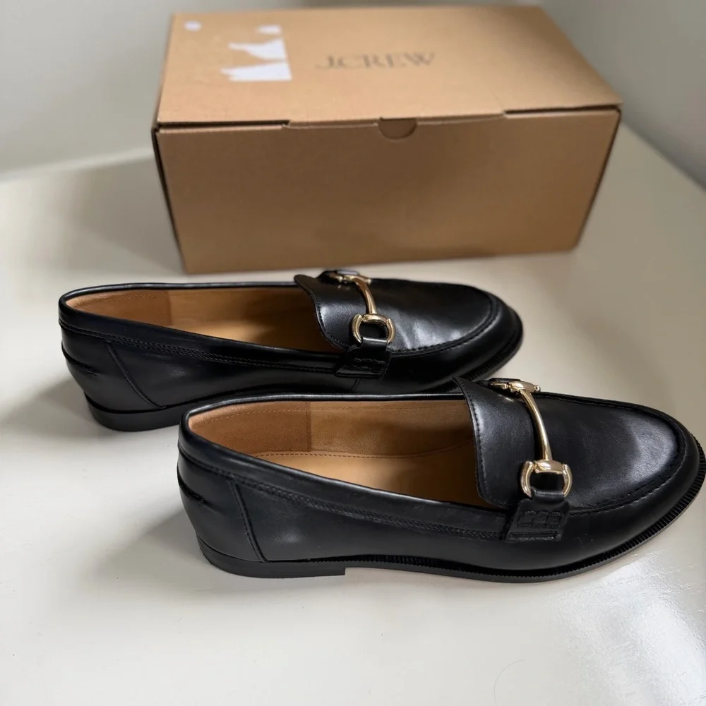 J Crew Horsebit Loafers Black Size 7.5 Classic Academia Old Money Preppy - Picture 2 of 11
